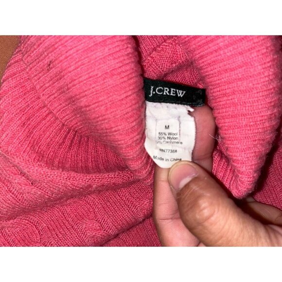 J.Crew Pink Cable Knit Wool Cashmere  Turtleneck Pullover Sweater Women's Size M - Picture 7 of 11